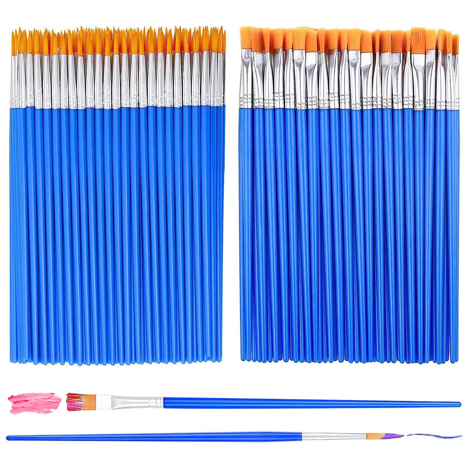 SYEYCW 80 Piezas Pinceles Pintura Acrilica, 40 Pinceles Redondos y 40 Pinceles Planos, Pintura Artística Pinceles Pequeños para Detalles, para Acrílico, Acuarela, Gouache, Óleo, Pintura Facial