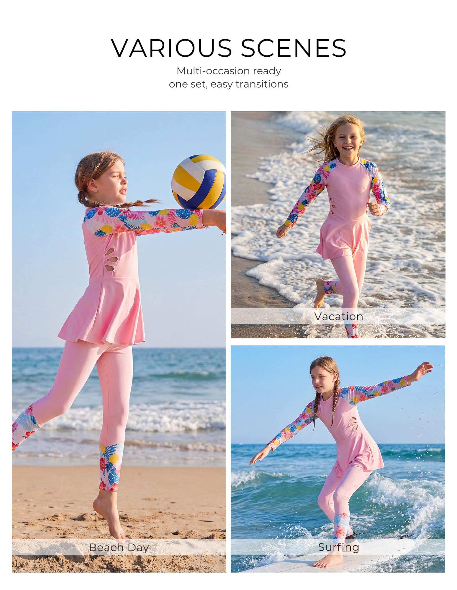 GRACE KARIN Dziewczęcy kostium kąpielowy dla dzieci z długim rękawem strój kąpielowy Rash Guard Stroje kąpielowe