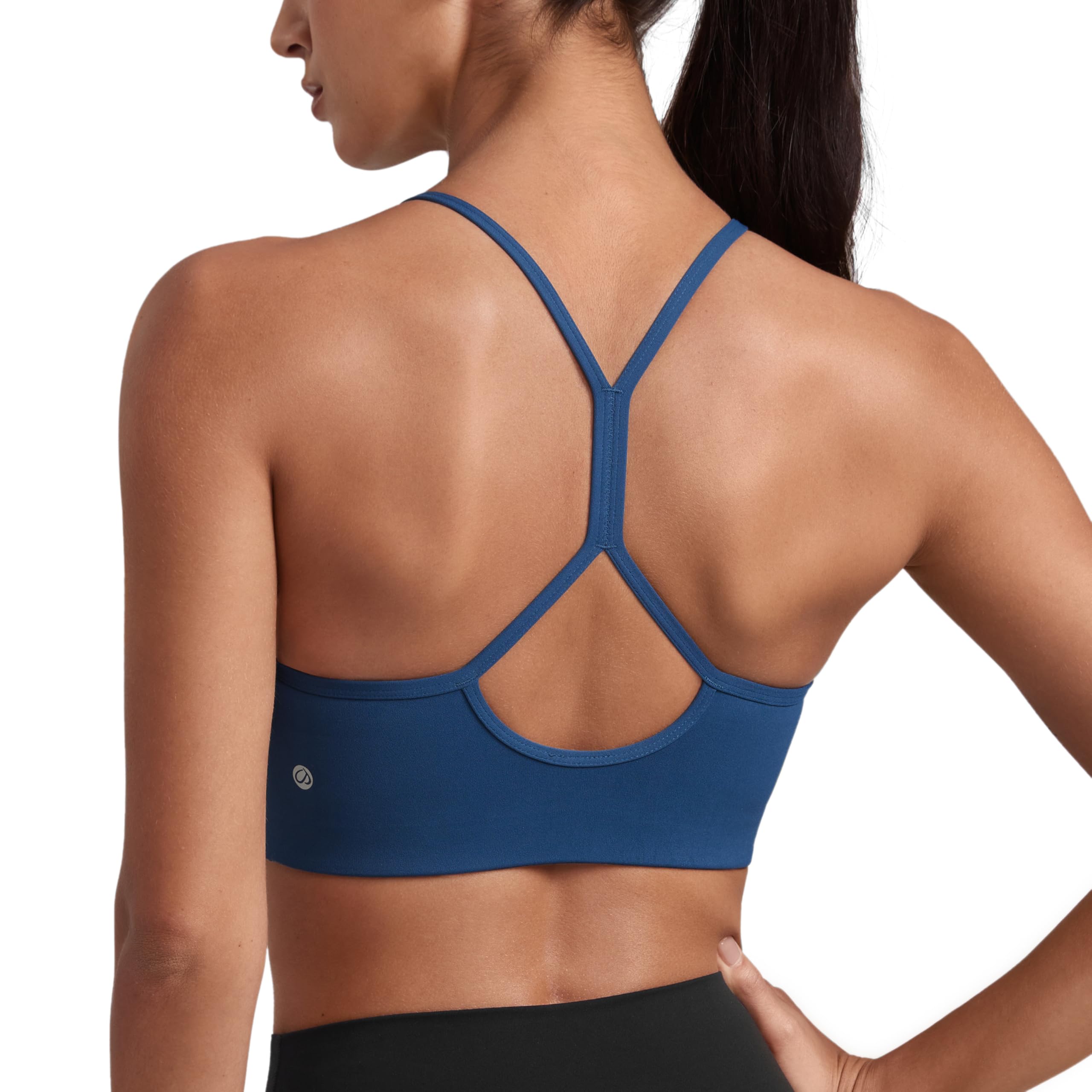 CRZ YOGA Women's Butterluxe Padded Y Back Sports Bra - Strappy Halter Yoga Bras Racerback Spaghetti Straps Workout Bra French Navy 12