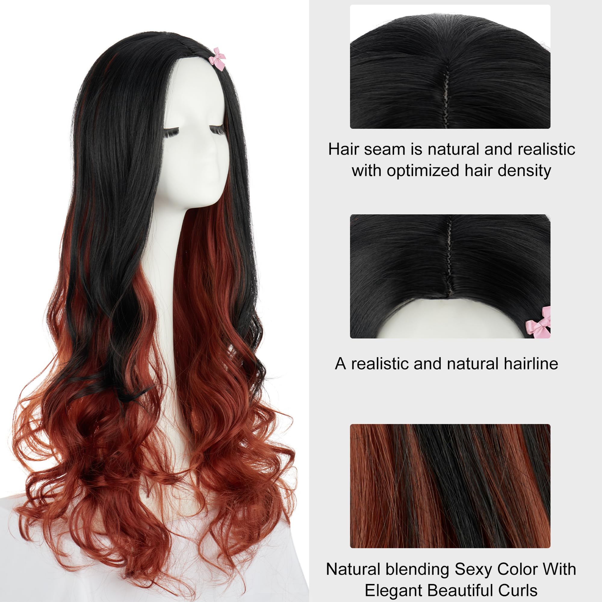 PORSMEER Cosplay Wig for Nezuko Kamado Demon Slayer,Japanese Anime Character Hair with Accessories - Image 4