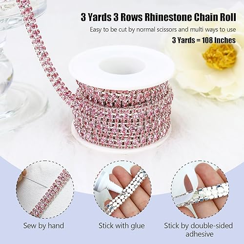 Miniatura 8 de Cadena de diamantes de imitación de cristal para manualidades, cadena de cierre de diamantes de imitación para hacer joyas, pasteles de boda, ramos,