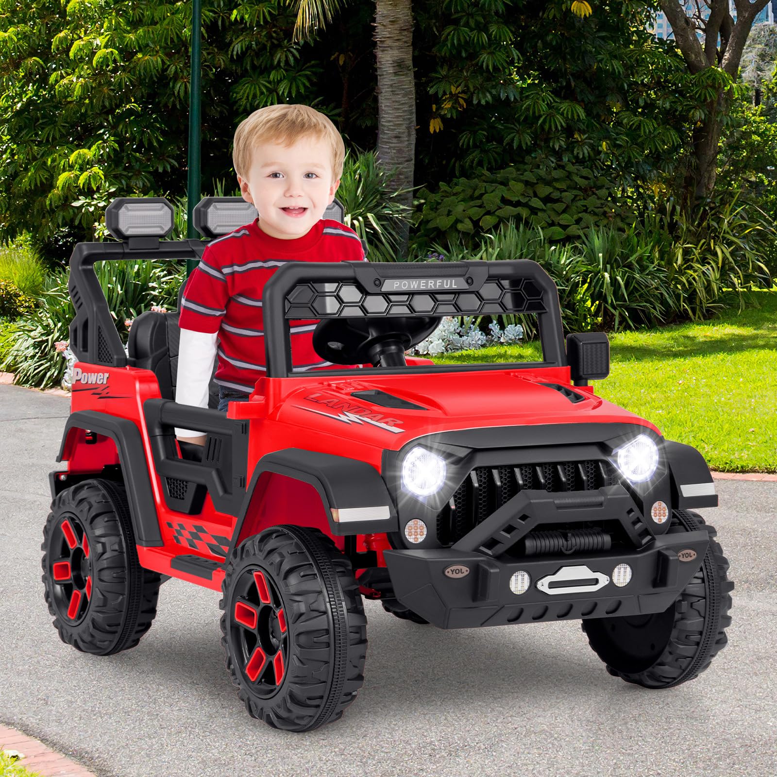 COSTWAY Elektroauto, 12V Kinderfahrzeug Elektrisch mit 2,4G Fernbedienung & USB & Licht & Musik, 1-5 km/h, für Kinder ab 3 Jahre (Rot)