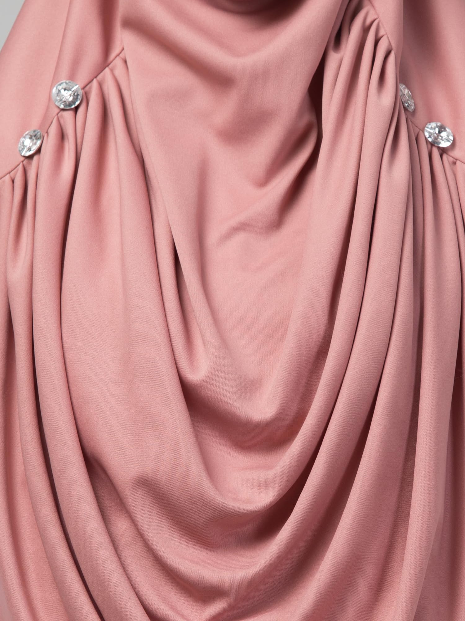 NAZNEEN Polyester Front Gather & Pleated With Cristal Stone Ready To Wear Prayer Hijab (Mouve Pink Pleated), Female 4