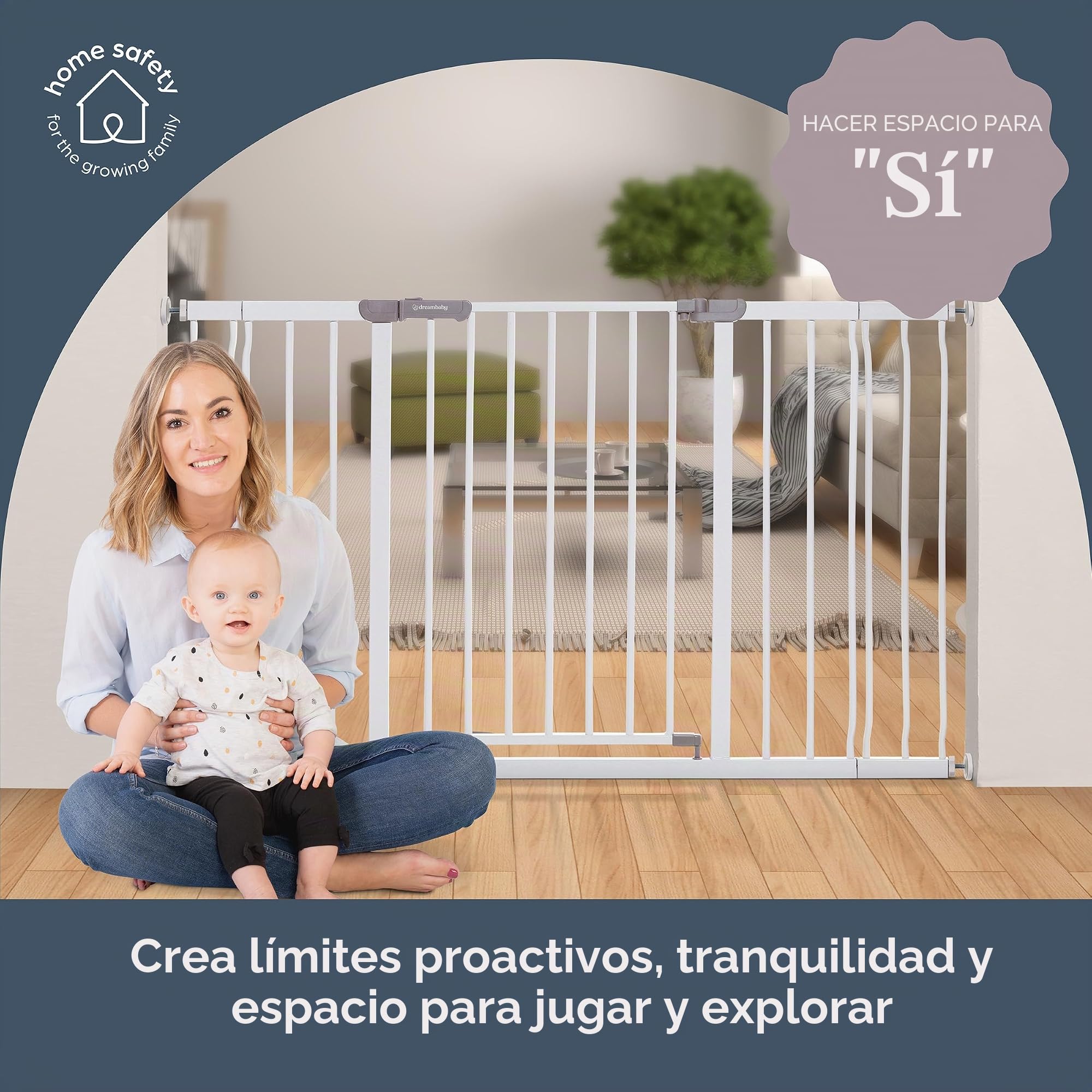 Dreambaby AVA - Puerta de Escalera Extra Ancha para bebés, se Adapta a Aberturas de 99 a 132,5 cm, 76 cm de Alto. Puerta de Escalera Ancha para Perros y bebés. Puerta de Seguridad montada a presión,