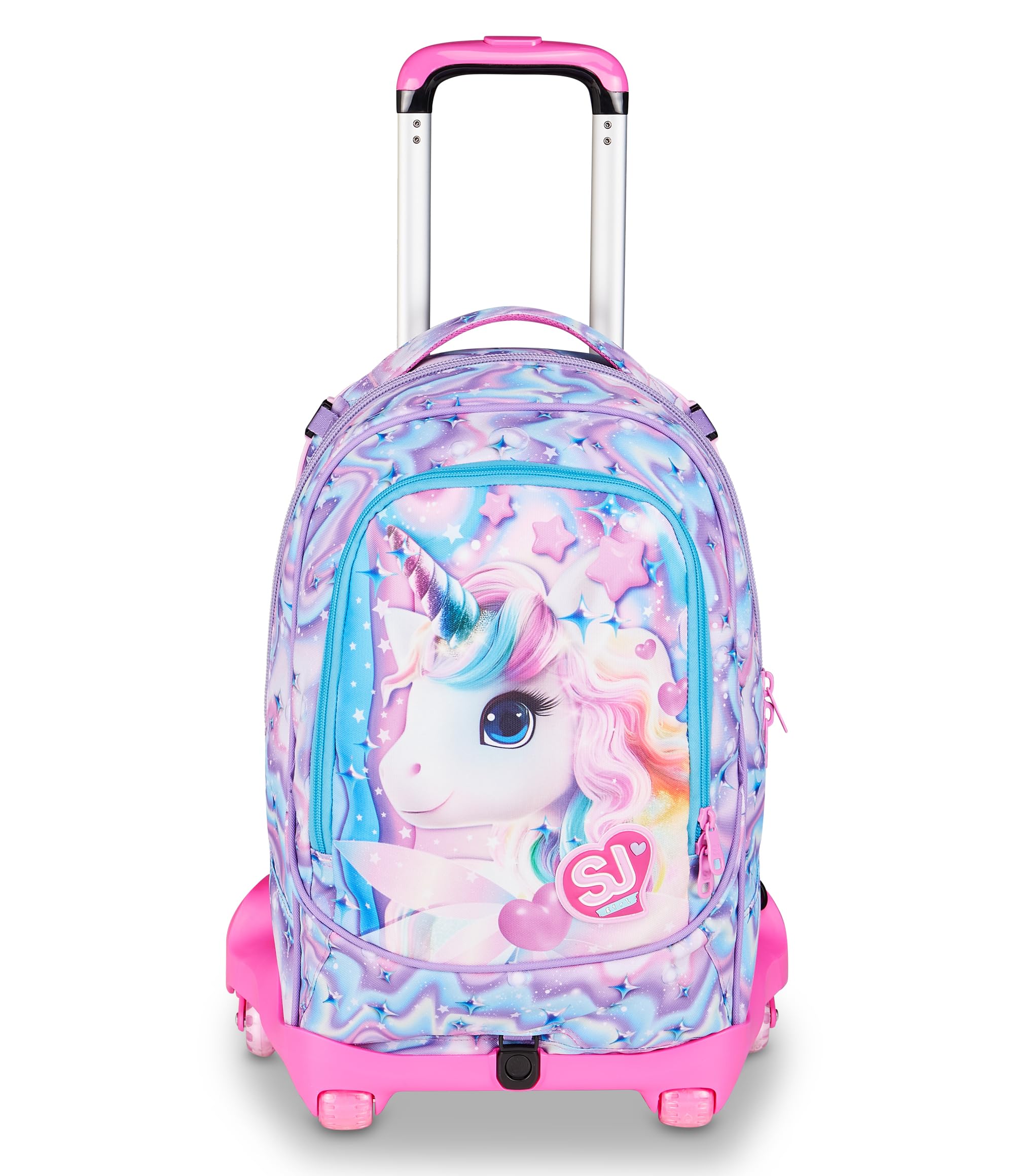 SJ GANG STYLE JAM GANG Trolley Scuola Jack 8 ruote GLOW LED UNICORN GIRL, Rosa, 34L, Scomponibile, Uso Zaino, Cross-over System, Spallacci a scomparsa, Tasca portaborraccia, Elementari e medie,Bambina