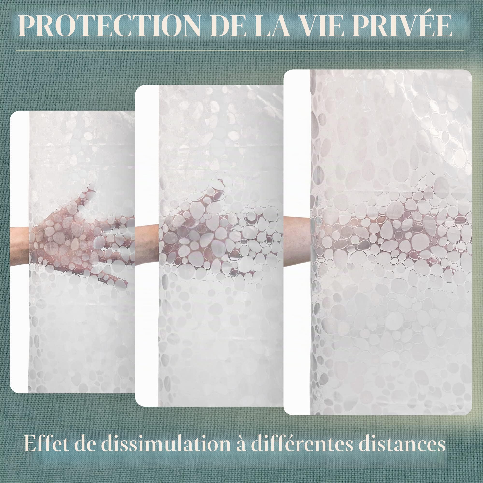 Rideau de douche ou doublure en PEVA sans crochet très résistant 8G, sans crochets nécessaires, en plastique imperméable sans PVC, taille standard 180 x 188 cm, motifs galets