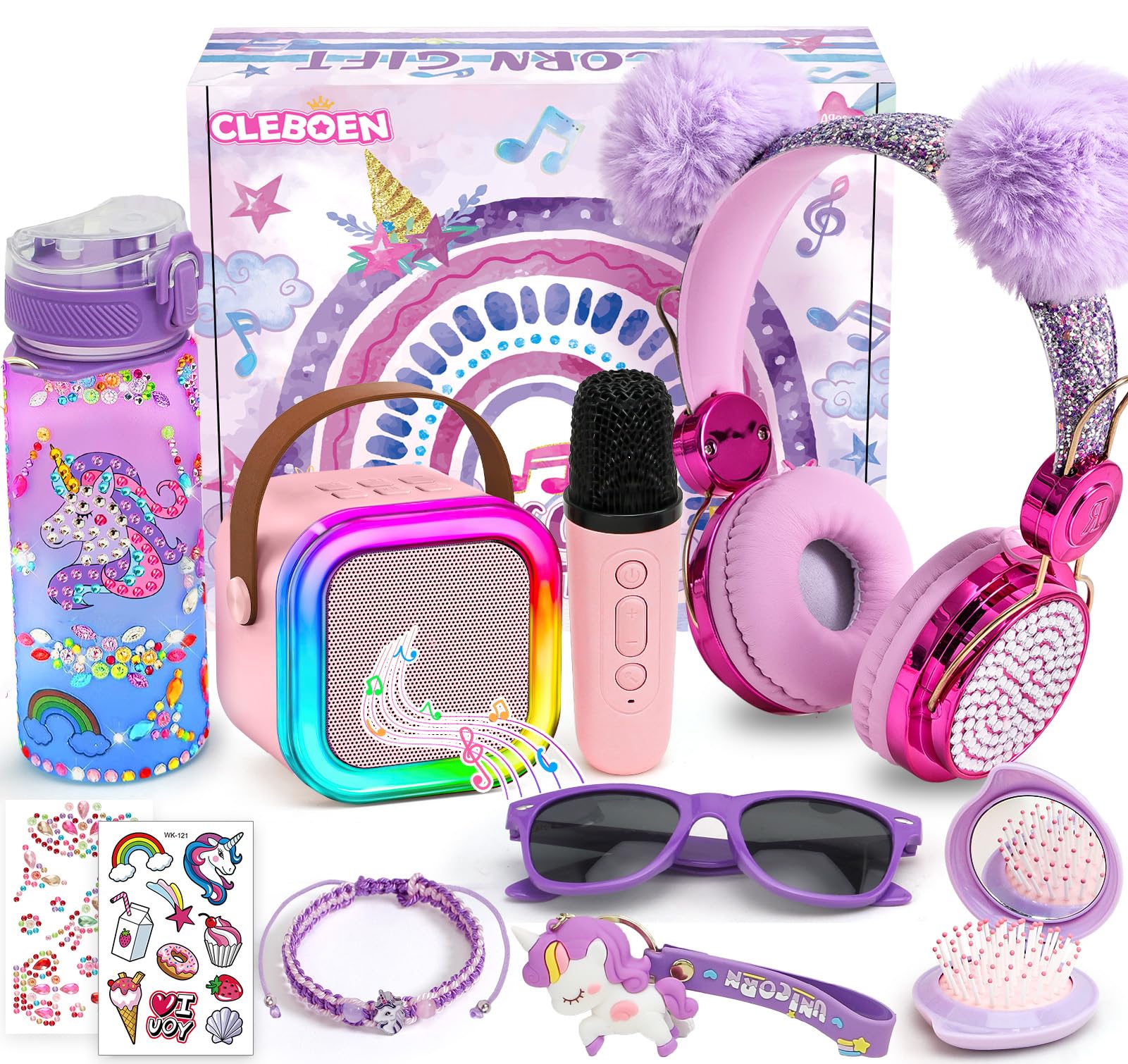 Regalo de unicornio para niñas, juguetes con karaoke/micrófono/auriculares/botella de agua DIY/llavero/pulsera/peine, regalos de cumpleaños para niñas de 3, 4, 5, 6, 7, 8, 9, 10 años de edad