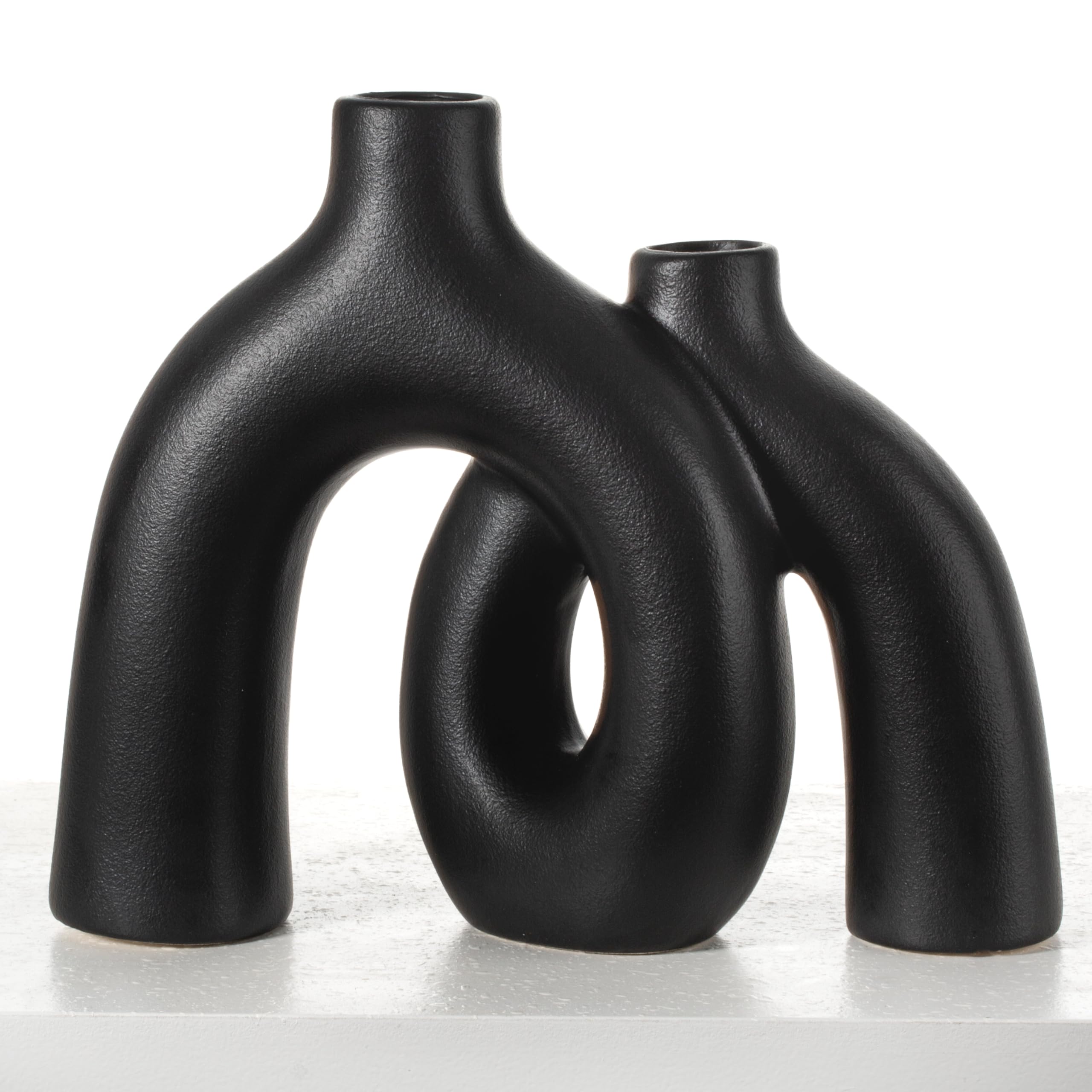 CEMABT Modern Nordic Boho Vase Set - Elegant Black Matte Ceramic Home Decor for Living Room, Bookshelf, Mantel, Entryway Table & Console Décor | Shelf Decorations Gift