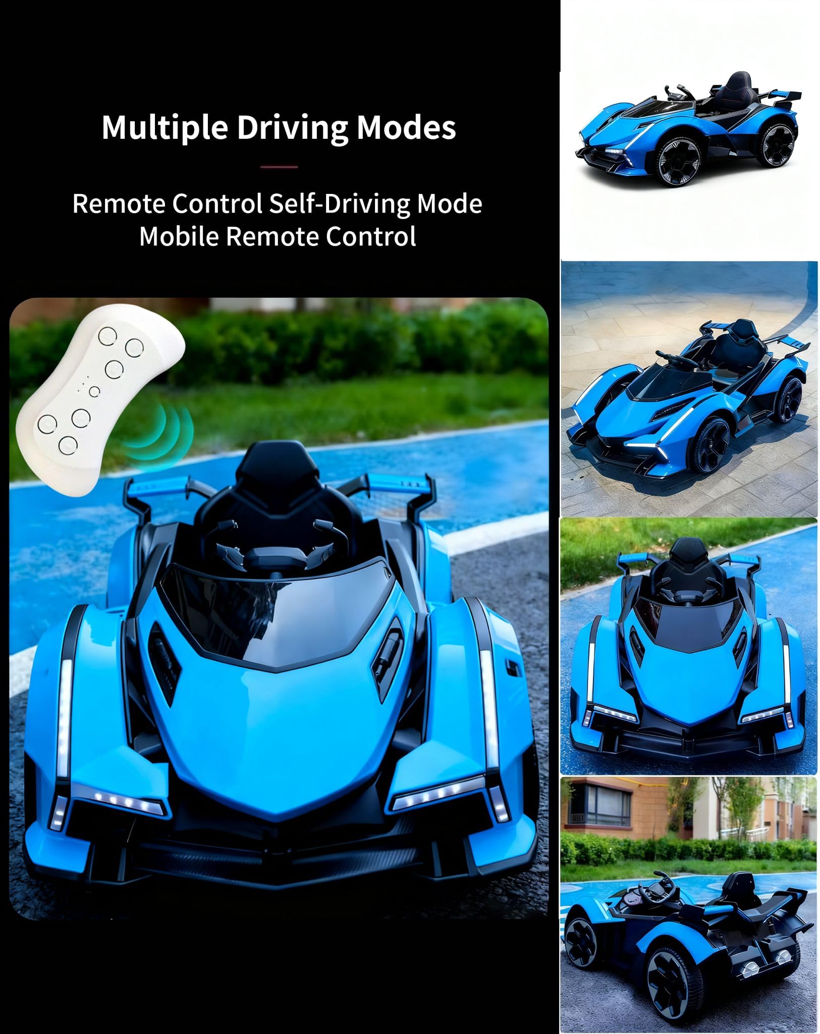 12V Kids Electric Ride On Car, Kids Electric Remote Control Car, LED Lights, Horn, USB, MP3 Music, 4 Motors, Suspension - Image 6