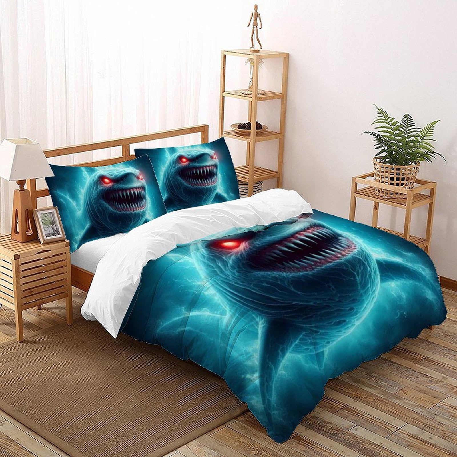 Housse de couette requin pour grand lit super king parure microfibre animaux