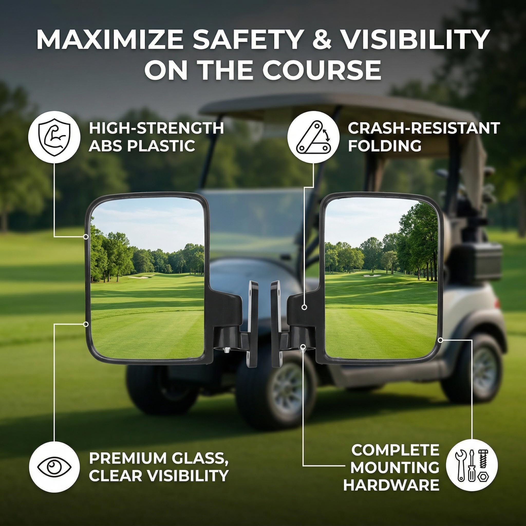 Jadeshay Specchietti Laterali per Carrello da Golf, Specchietto Laterale Convesso Retrovisore Esterno Pieghevole, Compatibile con Club Car, EZ GO, Yamaha