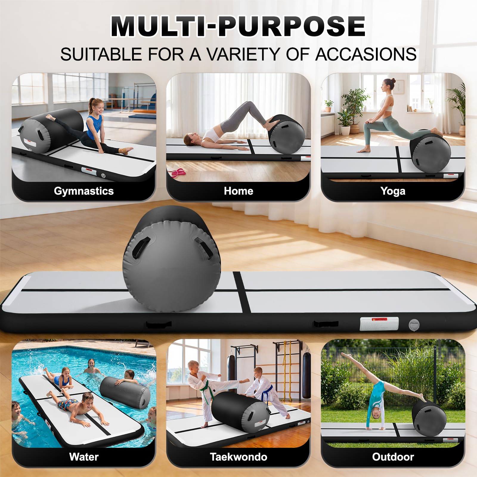 airtrack matte 10cm Hoch professionelle Tumbling Matte with air rolle turnen,3m/4m Gymnastikmatte Turnmatte with 100x60cm Air Roll | Aufblasbare Trainingsmatte mit elektrischer Luftpumpe