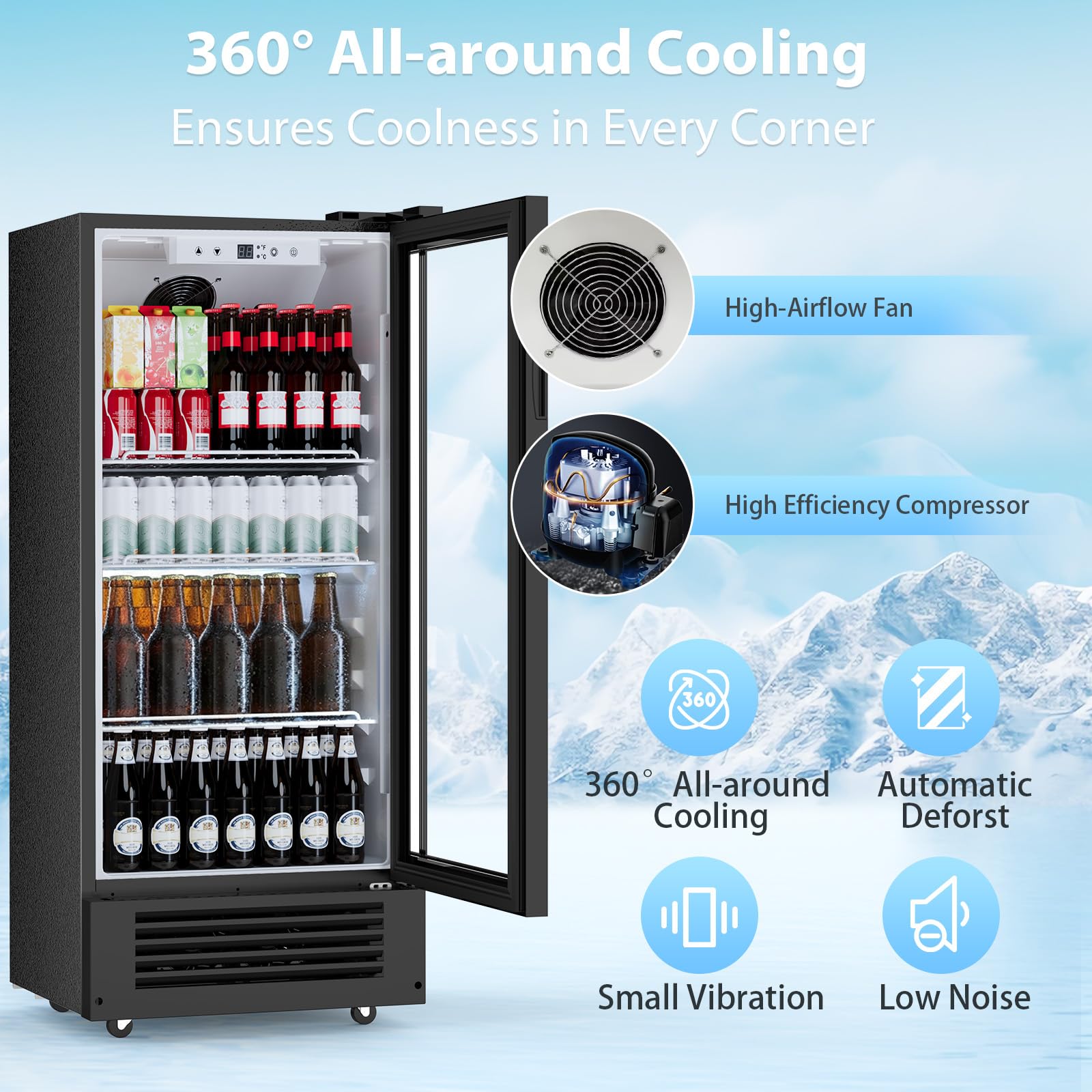 Cowsar 6 Cu.Ft. Beverage Refrigerator, Refrigerator Display With Double-Tempered Glass Door Glass Door Fridge W/Adjustable Shelves For Bar Restaurant Office,Etl Listed on Fridge.com - View 2