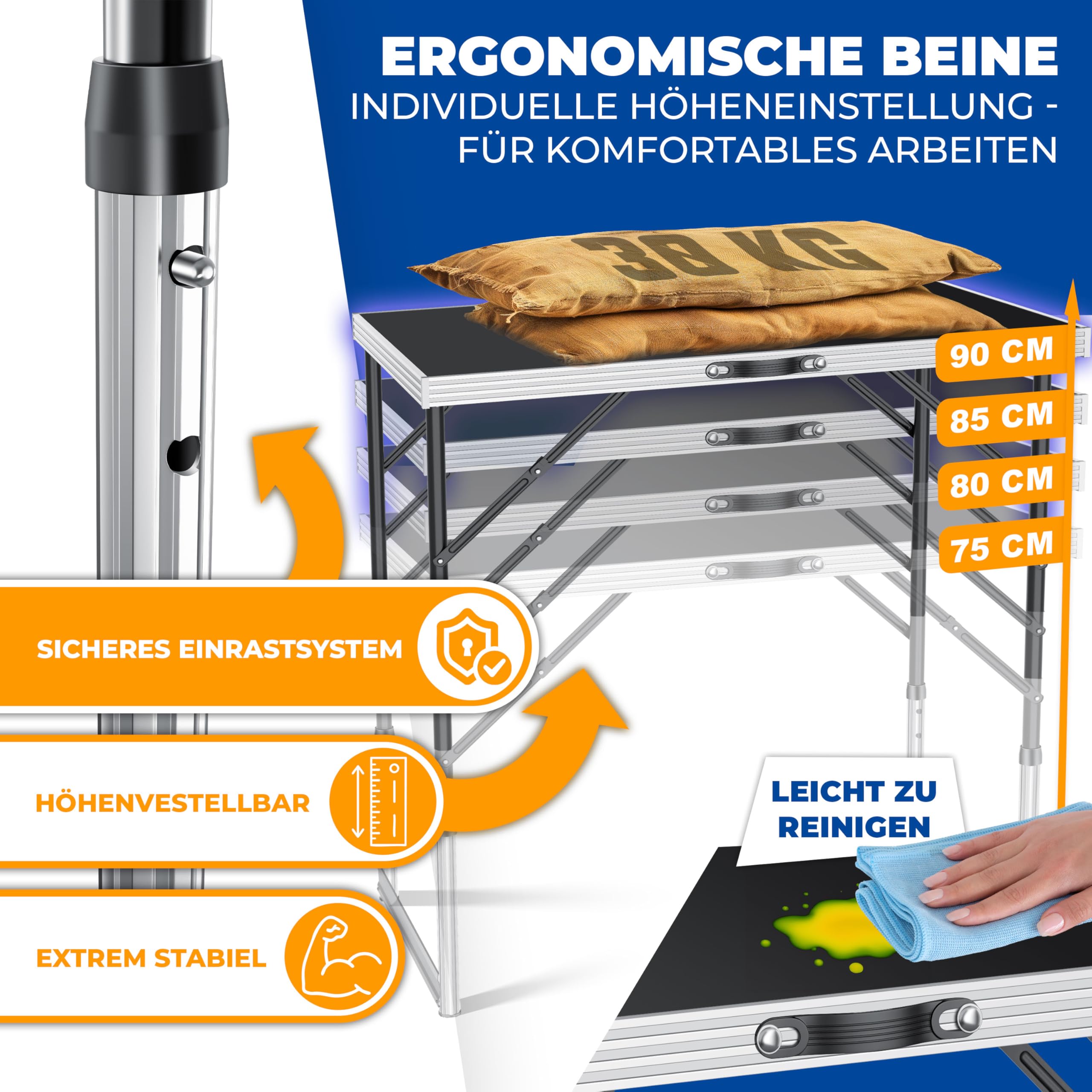 KESSER® Multifunktionstisch Profi 3- teilig, 100 x 60 cm, Tapeziertisch 90kg Gesamtbelastung, mit Ausziehfunktion Klapptisch Flohmarktisch Beistelltisch Mehrzwecktisch Campingtisch höhenverstellbar
