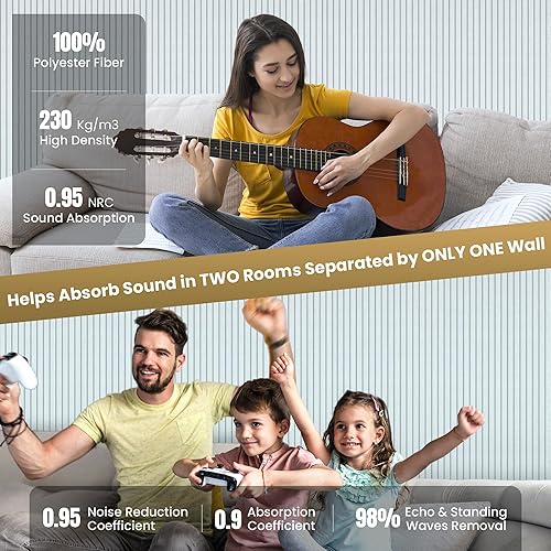 Miniatura 7 de Paquete de 10 paneles acústicos grandes de espuma a prueba de sonido de 48 x 24 x 0.4 pulgadas para pared, amortiguación del ruido, de alta calidad,