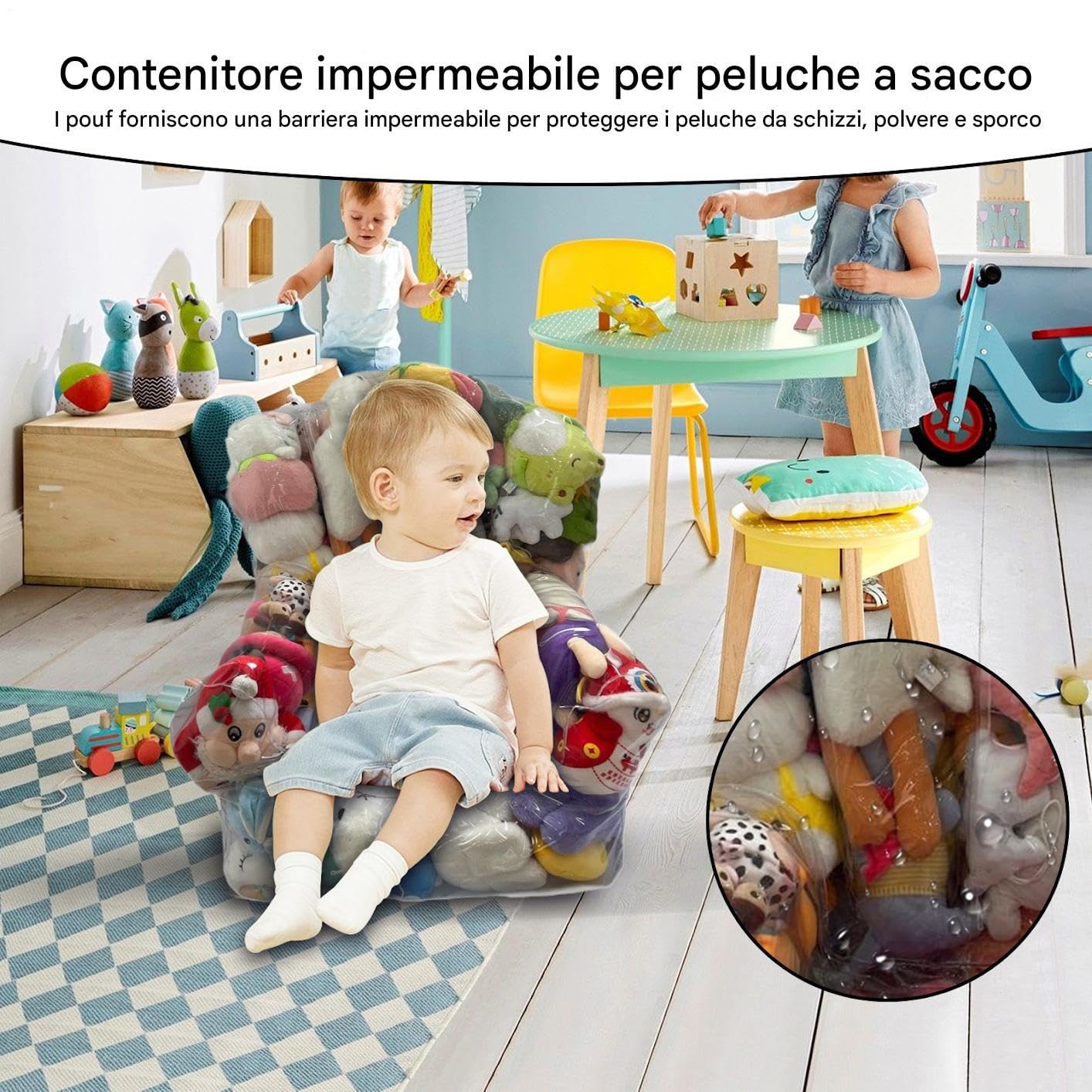 Sacco Porta Peluche Trasparente Impermeabile, Impermeabile in PVC Clear Bean Borse con Cerniera Riempibile, Borsa Organizzatrice Giocattoli per l'organizzazione di camere per Bambini, Sedia, Divano