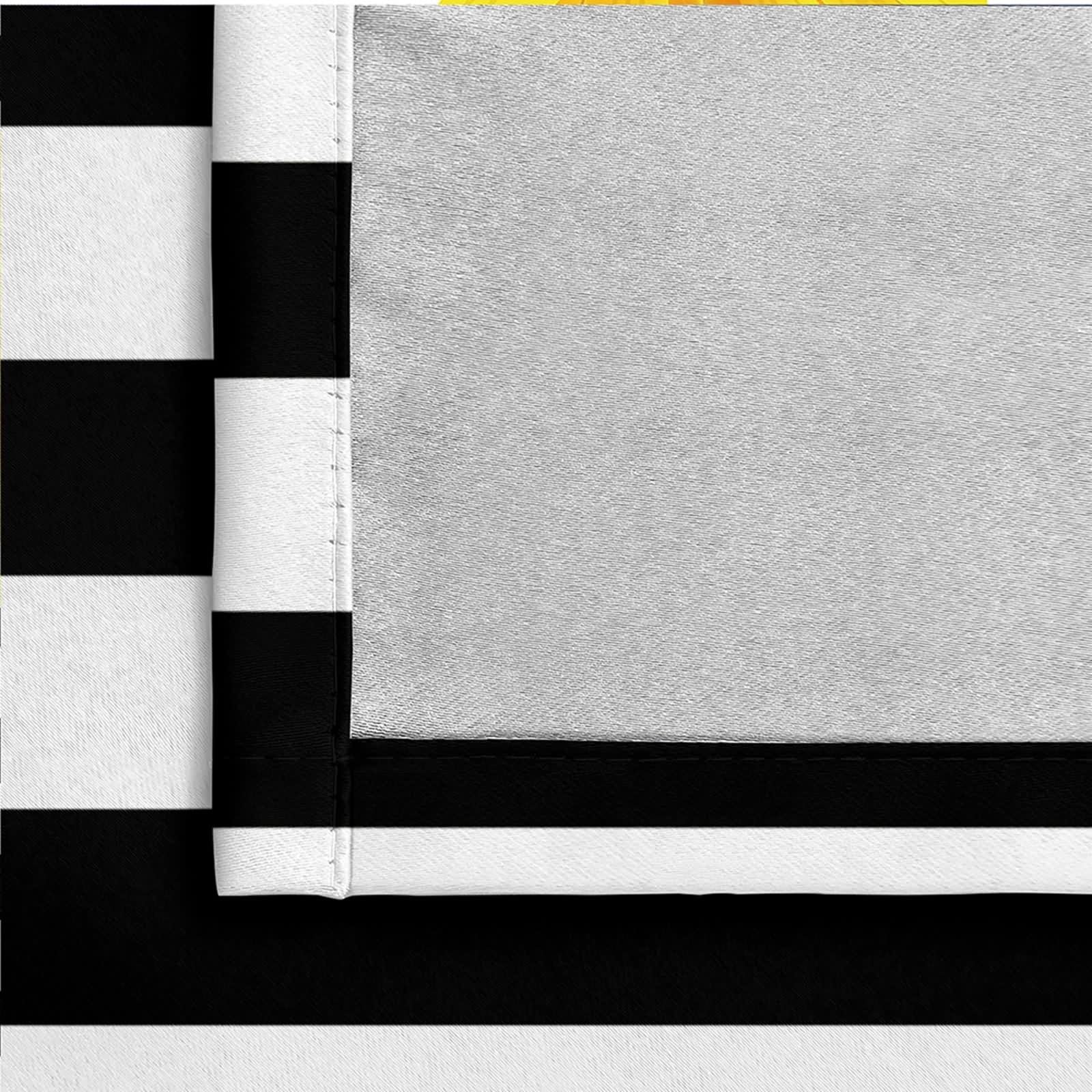 Rideau Fenetre Chambre, Rideau Anniversaire Jaune Noir Blanc Polyester Tournesols sur Fond Rayé 102L x 229H CM Lot de 2