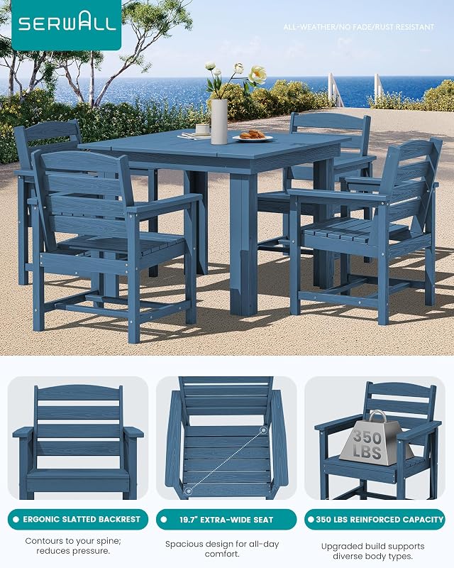 SERWALL HDPE Outdoor Square Dining Set for 4 | with Armchair Seat, Blue image 4