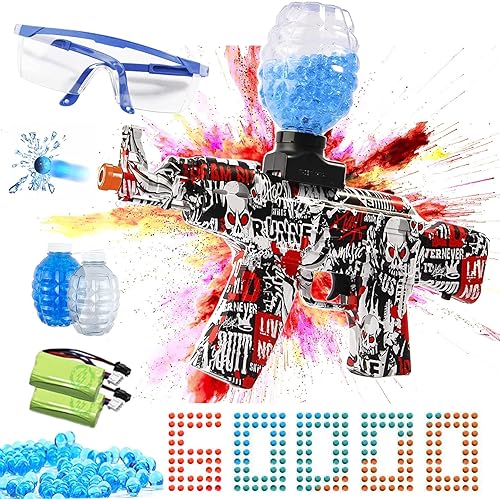 AmazerPop Lanzador eléctrico de bolas de gel, lanzador automático de bolas de salpicaduras ecológico, con 60000 cuentas de agua, 2 baterías, 2