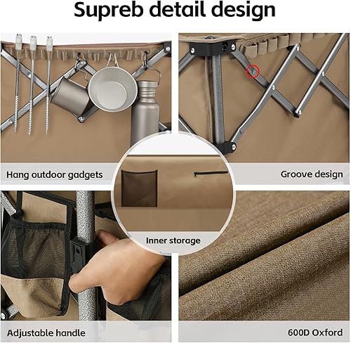 Miniatura 4 de Carro de playa de 220 litros con ruedas grandes, plegable con capacidad de 330 libras, vagones de comestibles utilitarios con frenos, carrito de