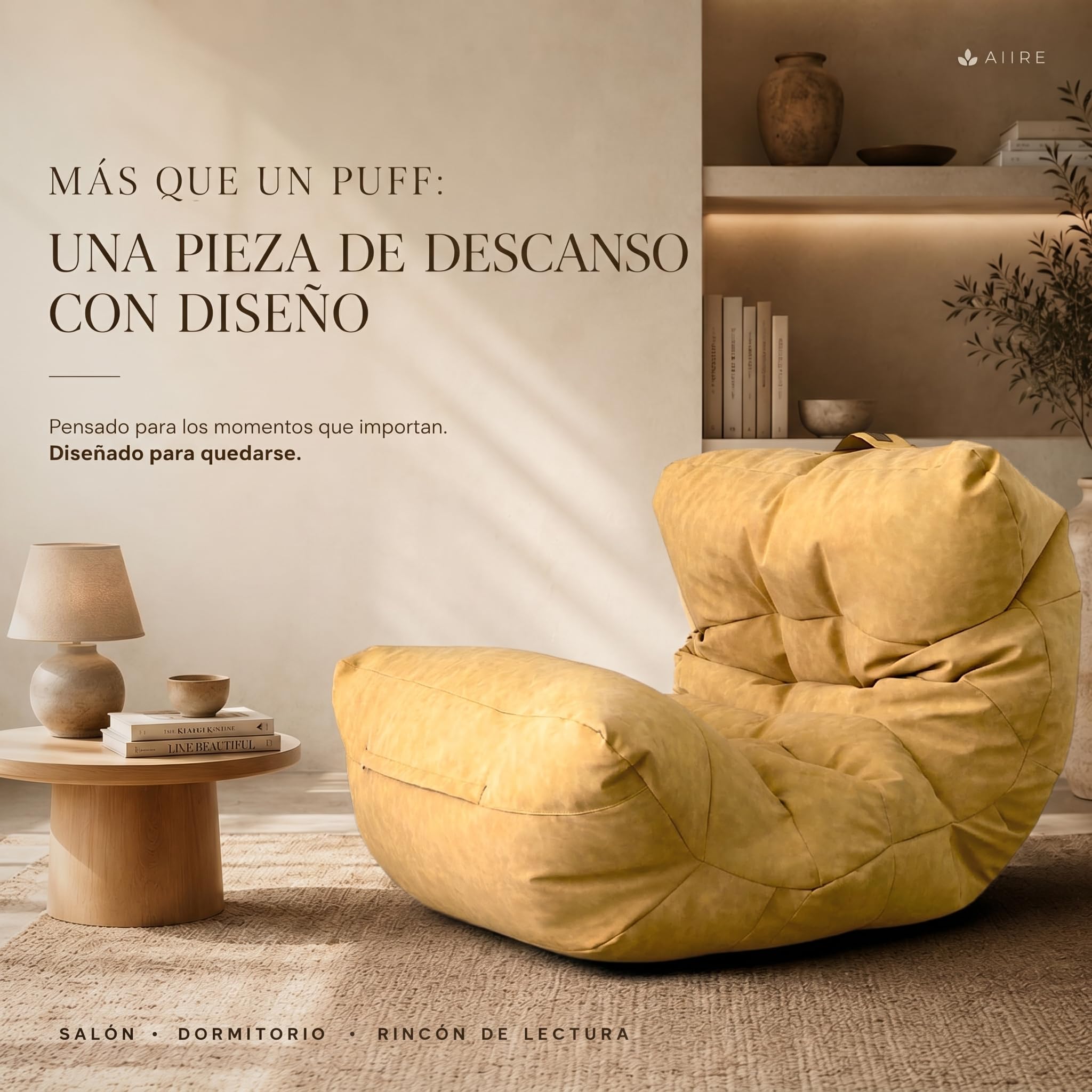 Aiire Puff Salón XXL de Diseño - Sillón Puf con Relleno Incluido para Adulto o Adolescente en Polipiel Premium - Bean Bag Chair Moderno para Dormitorio - Funda Desenfundable y Lavable