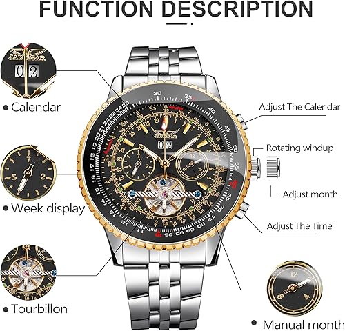 Miniatura 6 de FORSINING Reloj mecánico automático, reloj de esqueleto con diseño de esfera azul, reloj mecánico Tourbillon de moda para hombre, reloj de vestir