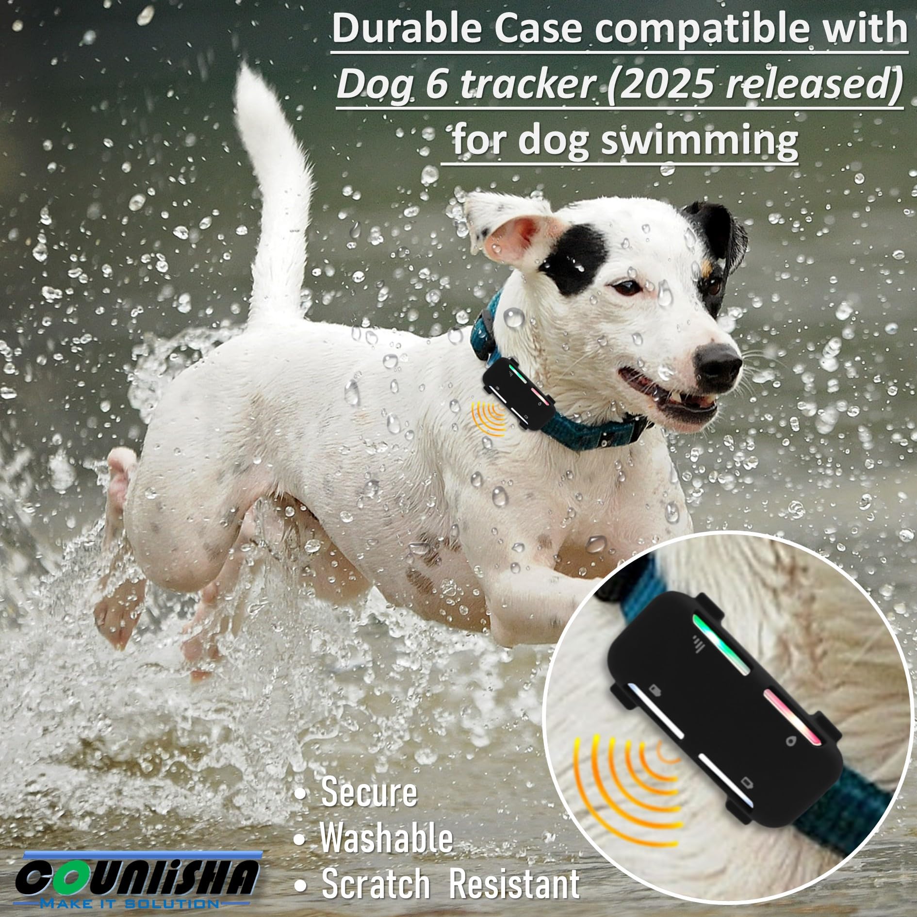 Supporto in silicone compatibile con Tractive GPS Tracker (versione 2025) per collare Dog6 Tag, copertura in gomma resistente, custodia sicura con cinturino (2 pacchetti, nero)