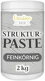 Creative Deco Strukturpaste Feinkörnig 2 kg | Graue Spachtelmasse für Acrylmalerei | Feinpaste für Kunstprojekte, Acrylfarbe, DIY, 3D-Effekte, Texturen | Einfach mit Palettenmesser aufzutragen