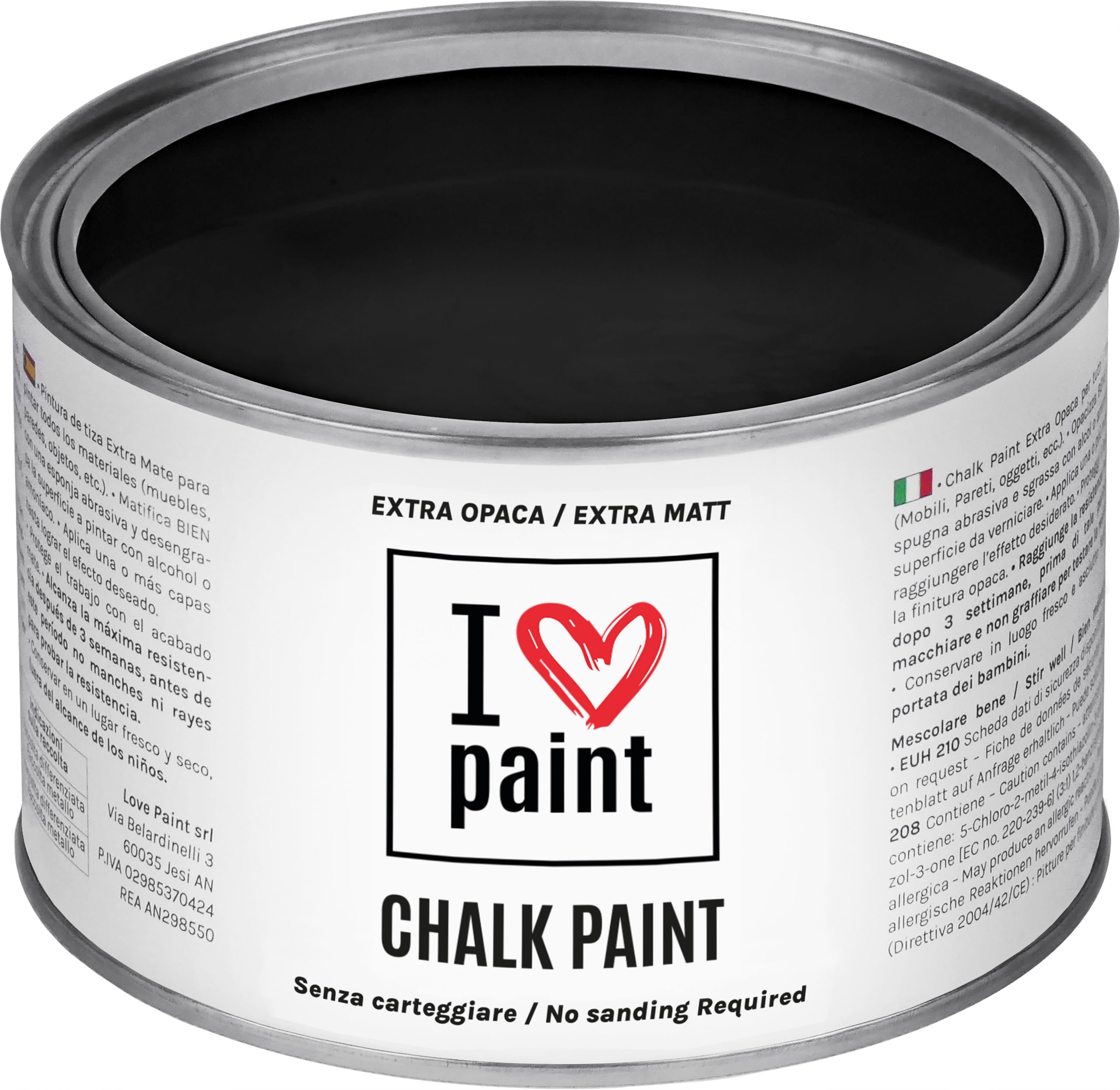 I LOVE CHALK PAINT color Negro 375 ml - Pintura a la tiza para muebles, paredes y objetos sin lijado - Sin disolventes ni formaldehído - Pintura para decoración efecto tiza a base de agua