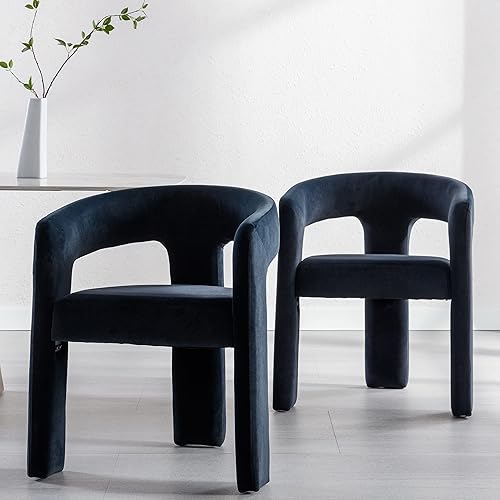 Miniatura 7 de Silla Moderna de Comedor Barrel, Silla Lateral de Acento Tapizada en Terciopelo con Brazos, Cómoda Silla de Maquillaje para Tocador, Silla para