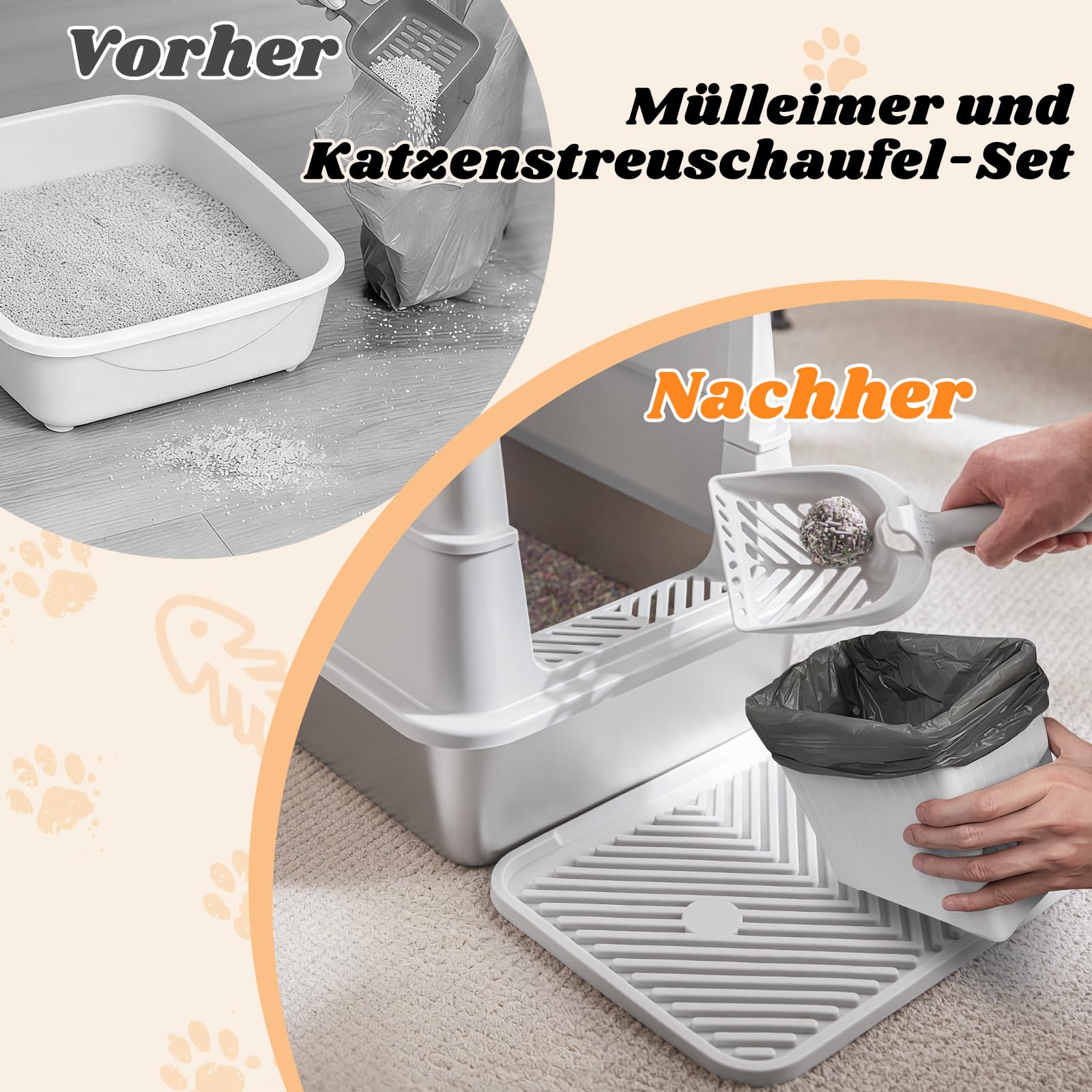 FURTIME Katzenklo Edelstahl mit Deckel, Katzentoilette Edelstahl mit Deckel Große XL, Geschlossene Metall Katzenklo Hoher Rand und 100% Auslaufsicherheit mit Matte und Müllbehälter-Set