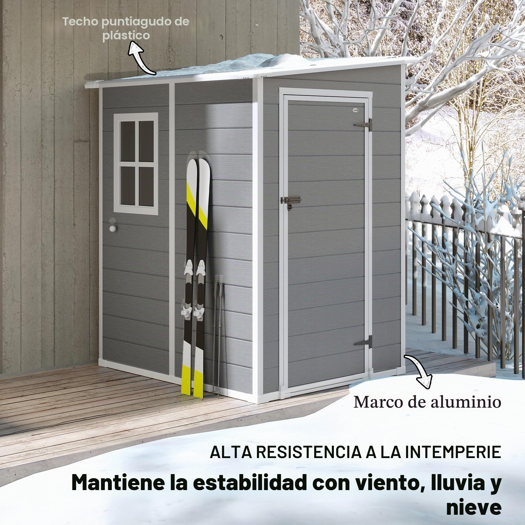 Outsunny caseta de Herramientas 1,54m³, caseta de jardín con tejado a un Agua, Suelo 122 x 149 x 192/177 cm, caseta de Herramientas Resistente a la Intemperie con Puerta con Cerradura, Ventana,