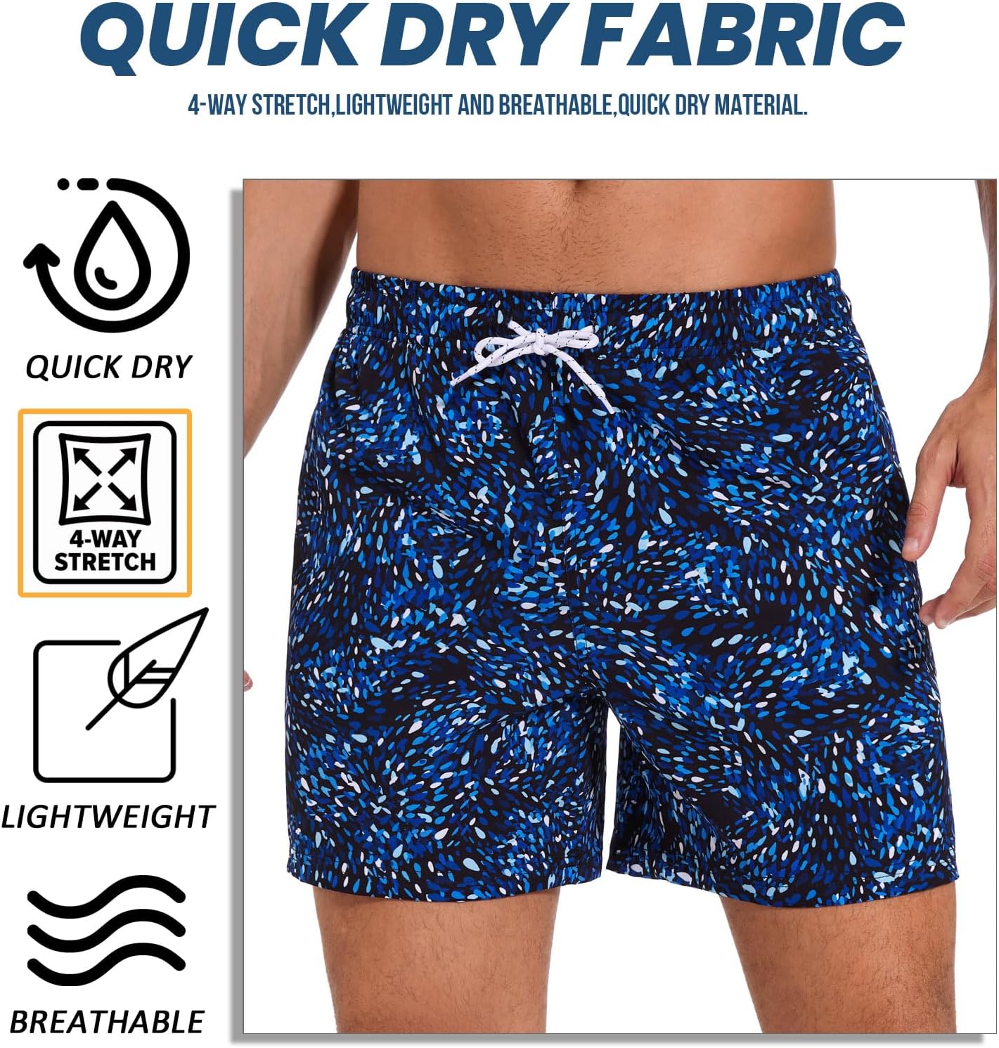 Aueyan Mens Swim Trunks 5.5 inch with Compression Liner Zipper Pockets,Quick Dry Swimsuit Trunks Funny Beach Board Shorts