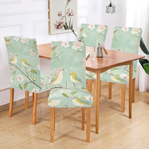 Miniatura 6 de Spring Pear Blossom Birds Green Decorative Chairs Covers for Ceremony Removable Dining Chairs Covers cubre sillas para comedor Set of 4