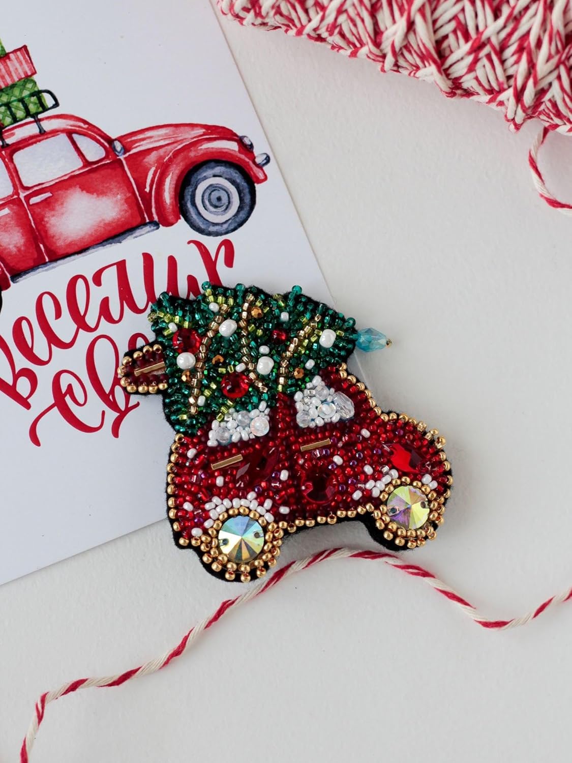 Wizardi Bead Embroidery Decoration Kit - Christmas car. Colorful Beads, Beading Needles. DIY Kit. Embroidery for Beginners. Home Decor. AD-211 Abris Art