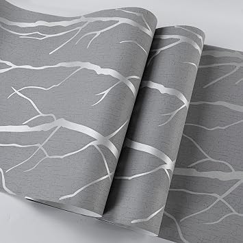 Trafagala Non-Woven Silver Grey Wallpaper 3D Embossed Striped Feature Branch Glitter Wallpaper Flocking Textured Wallpapers Modern Minimalist for Bedroom Living Room TV Backdrop Hallway Hall Lounge