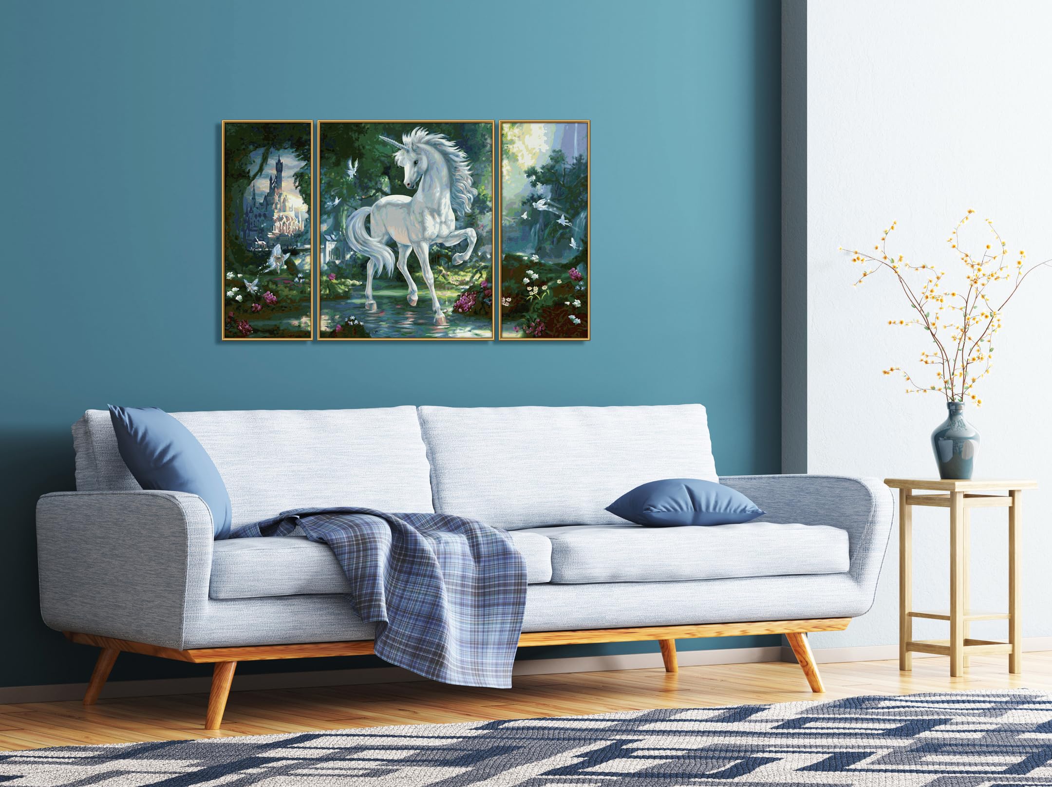 Schipper 609260866 Peinture par numéros - Licorne dans la forêt enchantée - Images pour Adultes - avec pinceaux et peintures acryliques - Triptyque - 50 x 80 cm