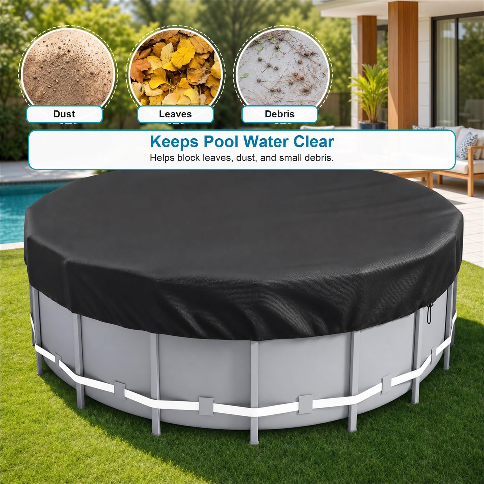 Copertura Piscina Telo di Protezione UV,Telo Piscina Pieghevole Impermeabile Antivento,Telone per Piscina Antipioggia Antipolvere,Facile da Installare,per Piscina Relax