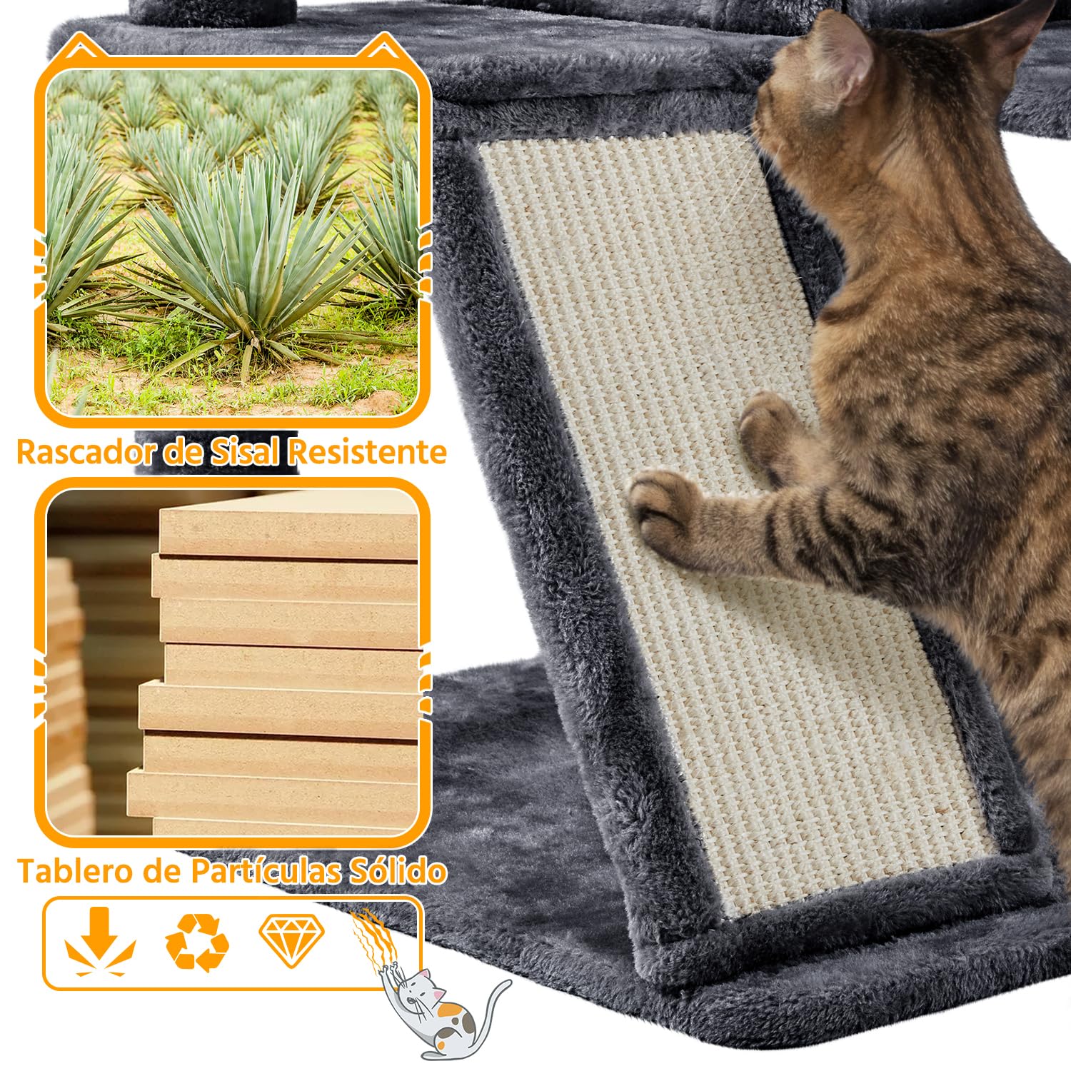Yaheetech Rascador para Gatos 146cm Árbol para Gatos Medinos Castillo Juego de Gato Gatitos Mascotas, con Alfombra Rascadora Gris Oscuro