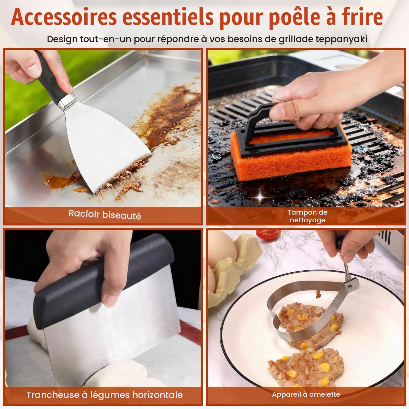 27 Pièces Ustensiles Barbecue, Presse à Hamburger, Teppanyaki Grill Set, Presse Steak Haché, Ensemble Barbecue Outil Acier Inoxydable avec Sac, Professionnelle Accessoire Barbecue