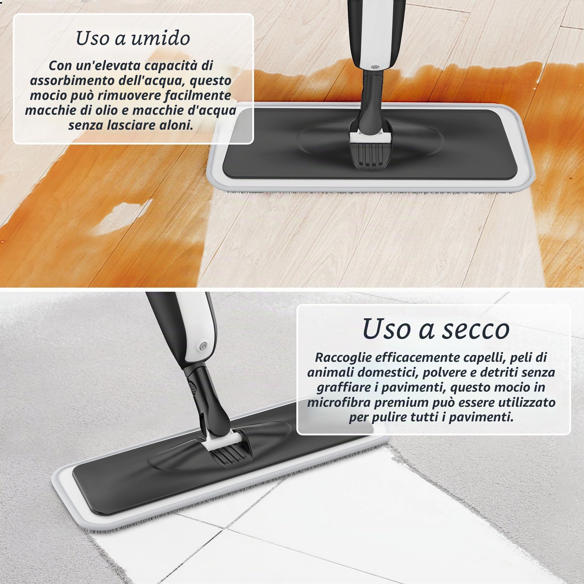 MANGOTIME Scopa Lavapavimenti a Spruzzo Mocio Lavapavimenti Scopa Lavapavimento Spray Mop Lavapavimenti Microfibra Mop Pavimenti Professionale con 4 Pad Lavabili e 1 flacone Ricaricabile