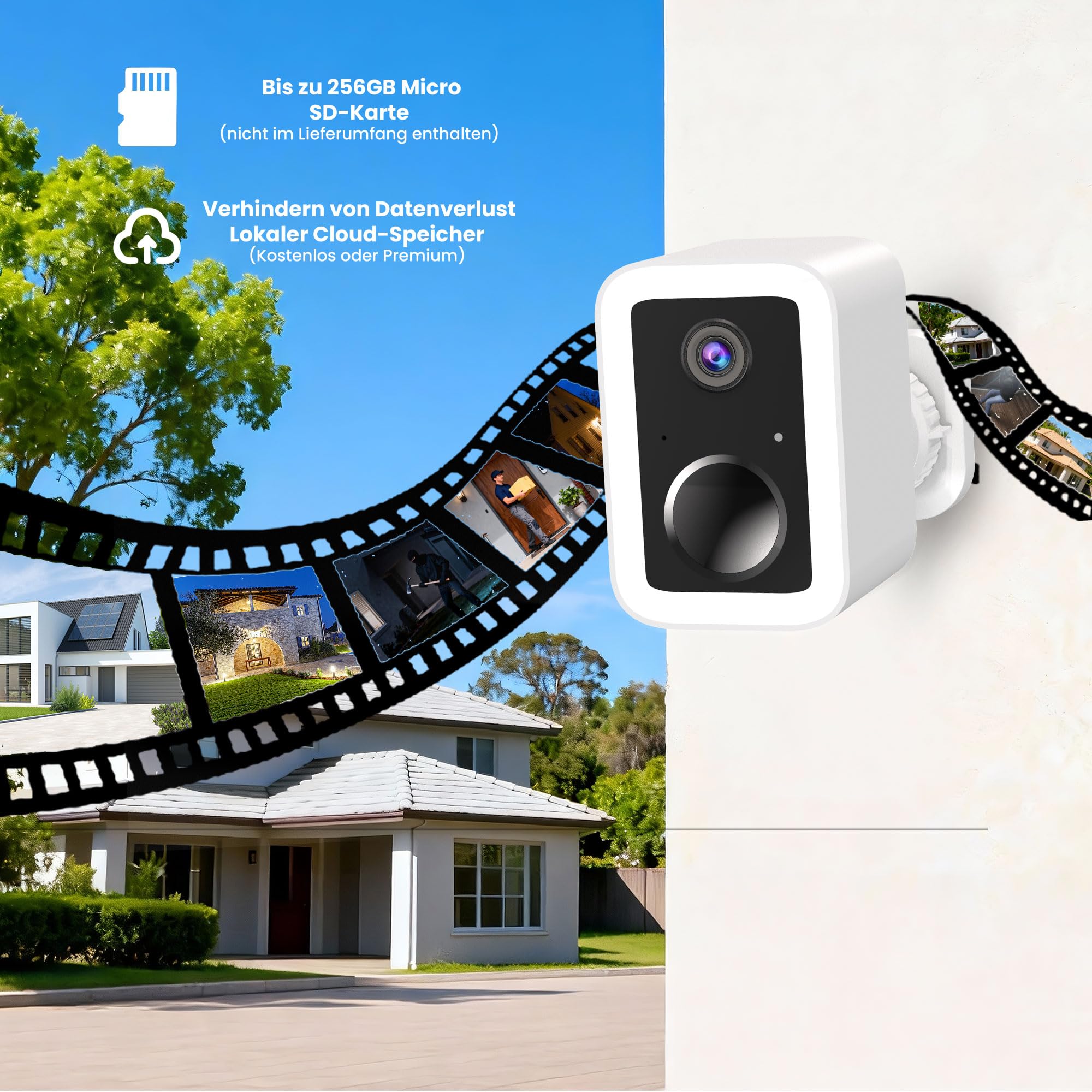 Funstorm 2K WLAN Überwachungskamera Aussen mit Akku, Dualband WLAN 2.4/5GHz | Kabellose Smart PIR Bewegungsmelder Flutlicht & Sirene, Lokaler Speicher & Cloud, IP66 Wasserdicht