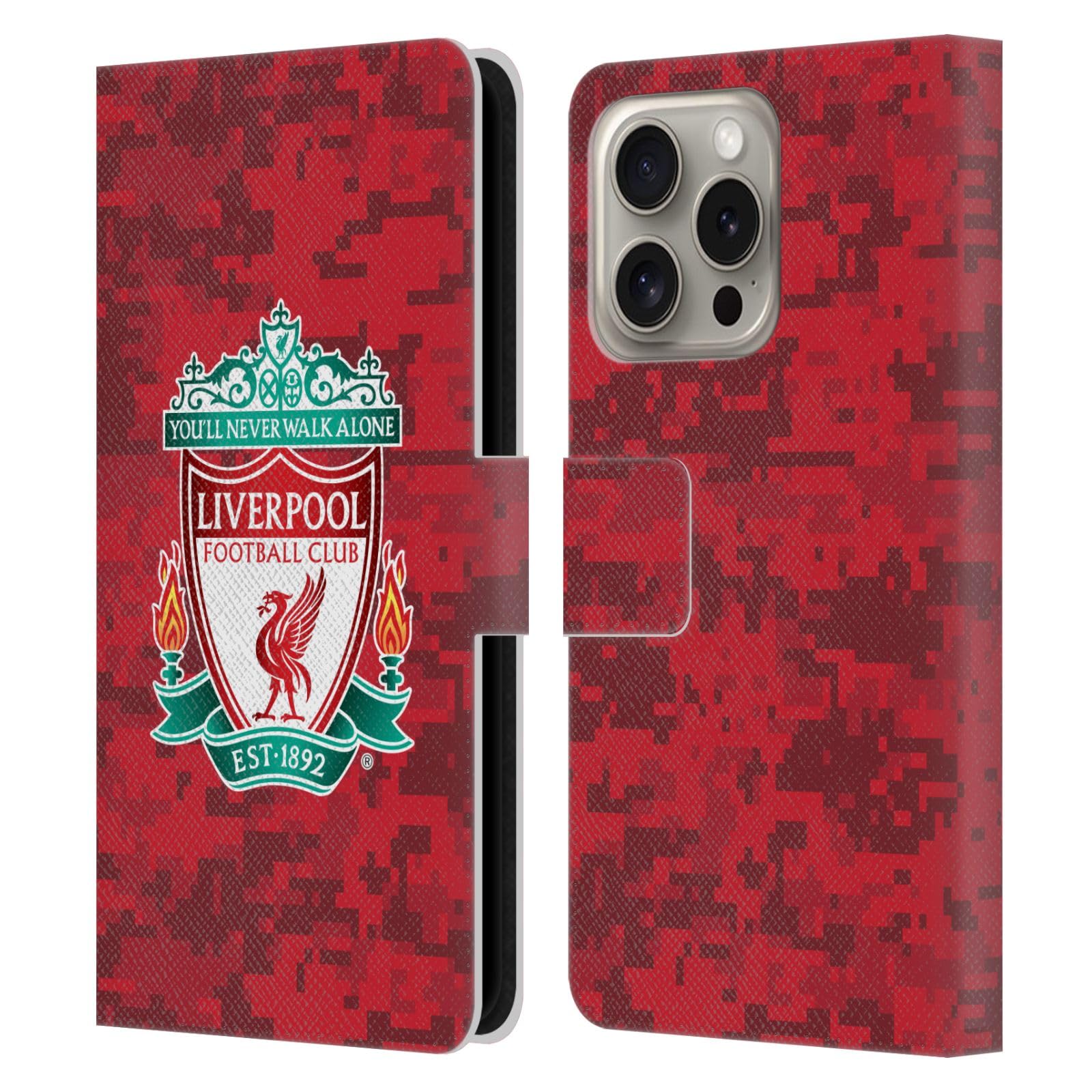 Head Case Designs Officially Licensed Liverpool Football Club Home Red Crest Digital Camouflage Leather Wallet Case Compatible With Apple iPhone 16 Pro โ image 1