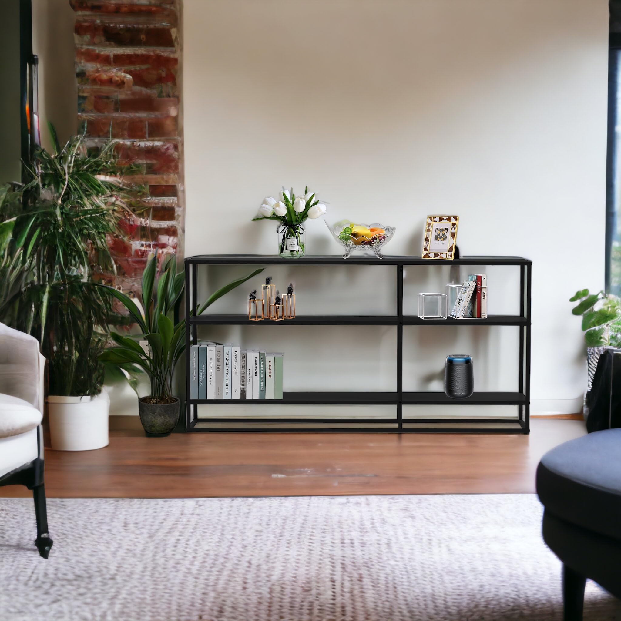 DanDiBo 96471 - Tavolo consolle sottile in metallo, con 3 ripiani, 140 x 70 x 25 cm, scaffale in metallo con ripiano