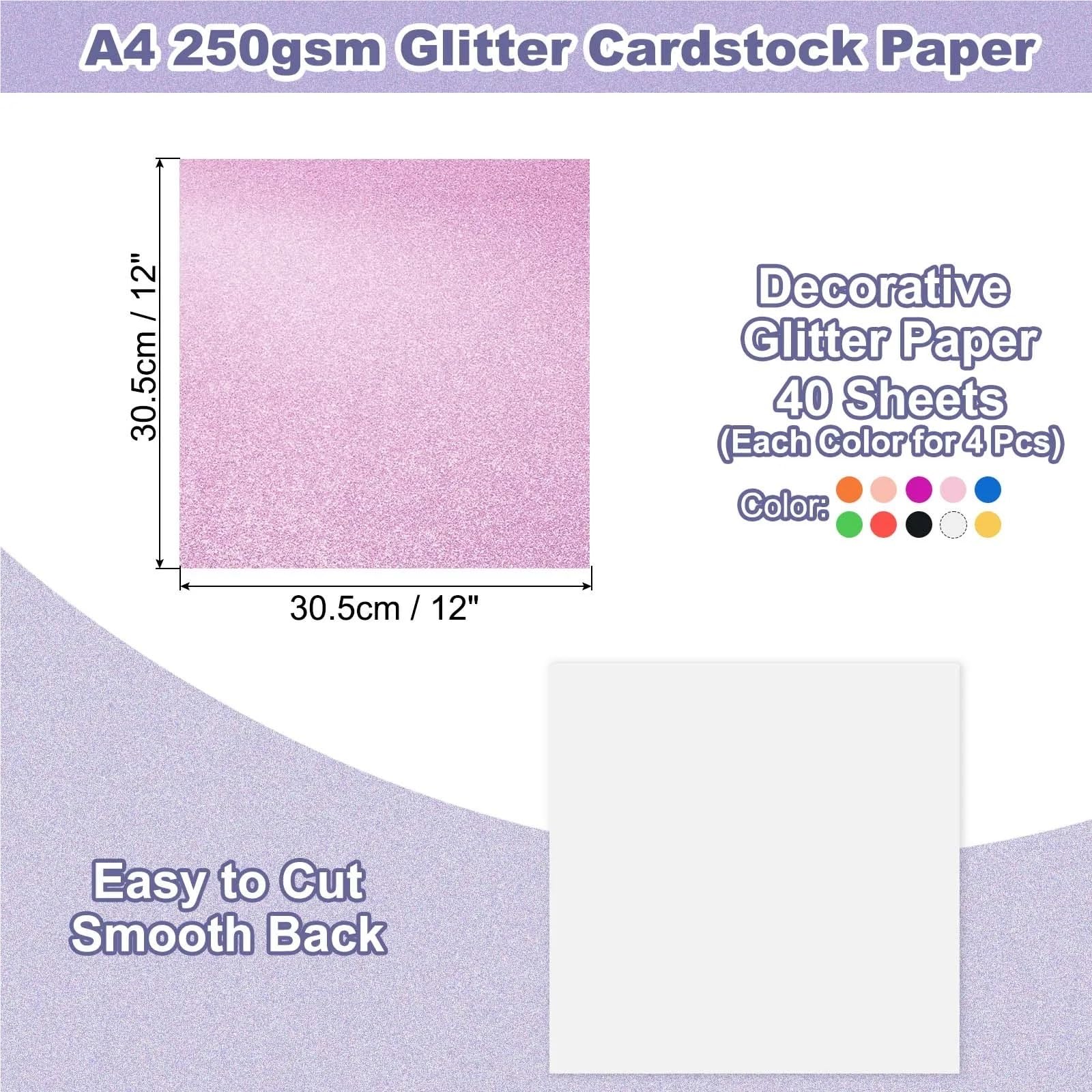 Brokatowy karton 40 arkuszy kolorowy brokatowy karton 30 cm dekoracyjny papierowy karton błyszczący notatnik do scrapbookingu, 250 g/m², błyszczący, duży, błyszczący (złoty)