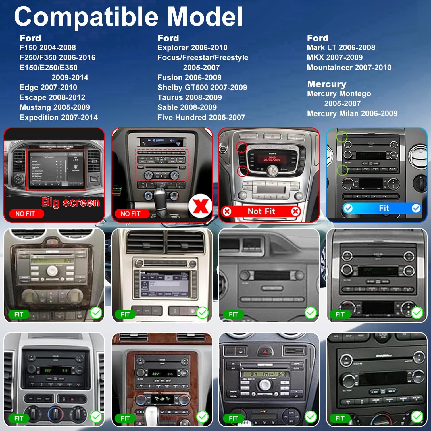 5GWiFi Car Radio for Ford F150 2004-2008, F250/F350 2006-2016, E150/E250/E350 2009-2014, Fusion 2006-2009, 7 Inch Touchscreen Stereo with Carplay Android Auto, Bluetooth, GPS, Backup Camera, SWC, FM