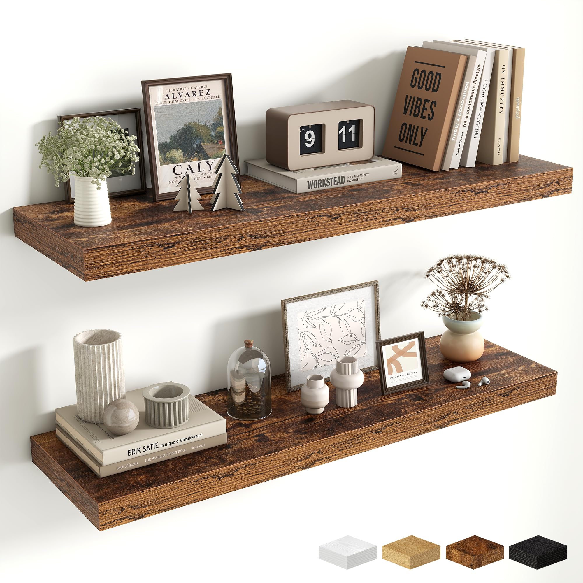 Fun Memories Estantes flotantes para pared de 36 pulgadas, estantes de pared de madera con soporte invisible, estantes de 10 pulgadas de profundidad montados en la pared, estantes flotantes grandes