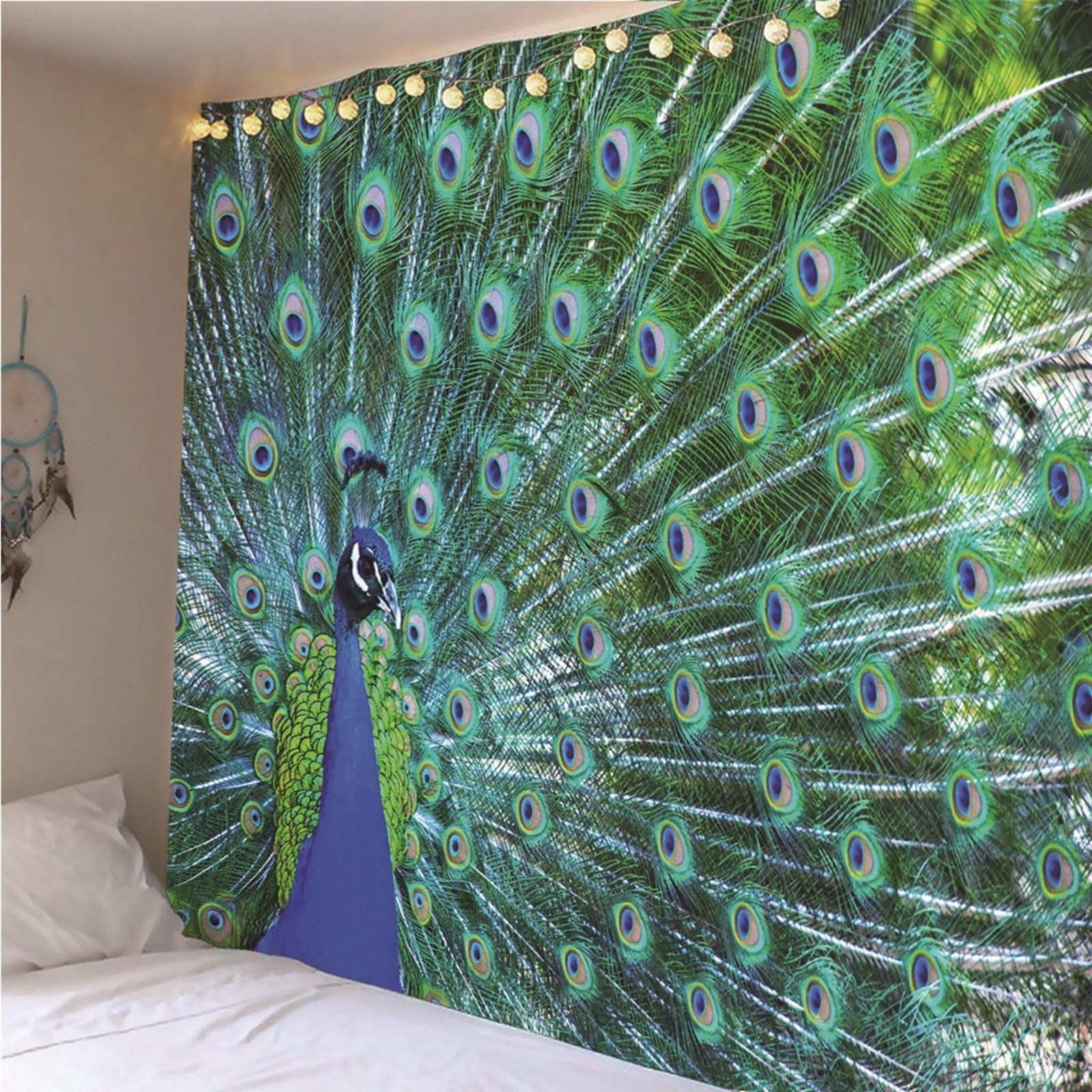 Lieson Arazzo Decorativo, Arazzi da Parete Indiano 260x240CM Pavone Tappeti Parete Camera Letto da Appendere Alla Parete Per Decorazione Della Casa, Blu Verde