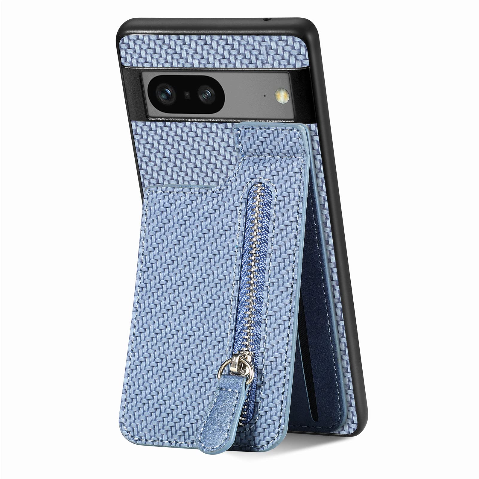Compatible with Google Pixel 6A Case with Credit Card Holder, Leather Flip Cover with Card Slots Shockproof Protective Wallet Zipper Case for Google Pixel 6A Blue SDL