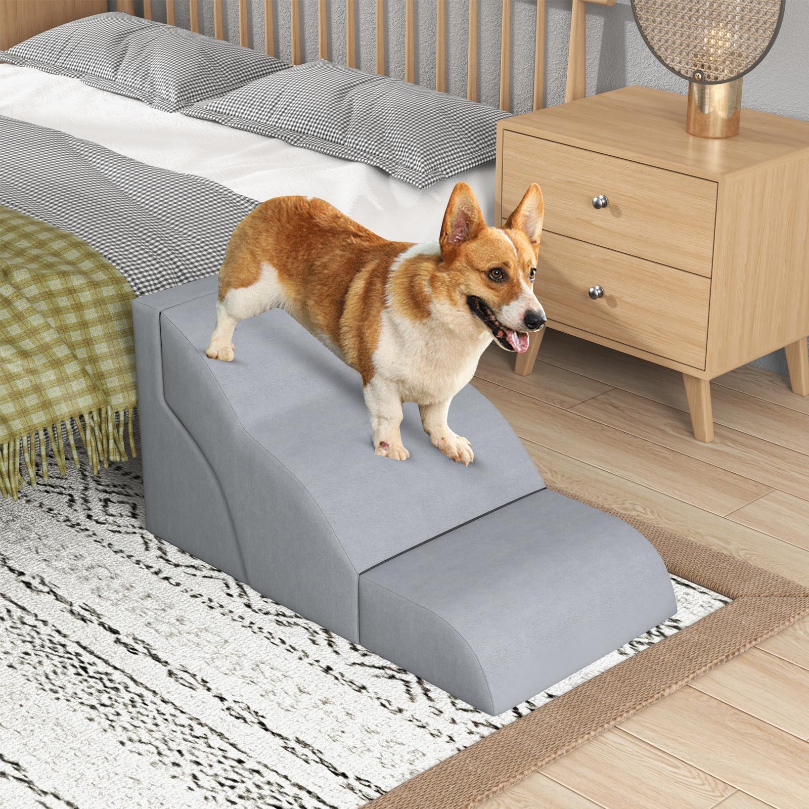 COSTWAY Scale per Cani in Schiuma a 3 Livelli, Rampe Scale per Animali 2 in 1 per Letti e Divani, Gradini per Animali Infortunati e Anziani con Base Antiscivolo, Copertura Lavabile e Rullo Adesivo